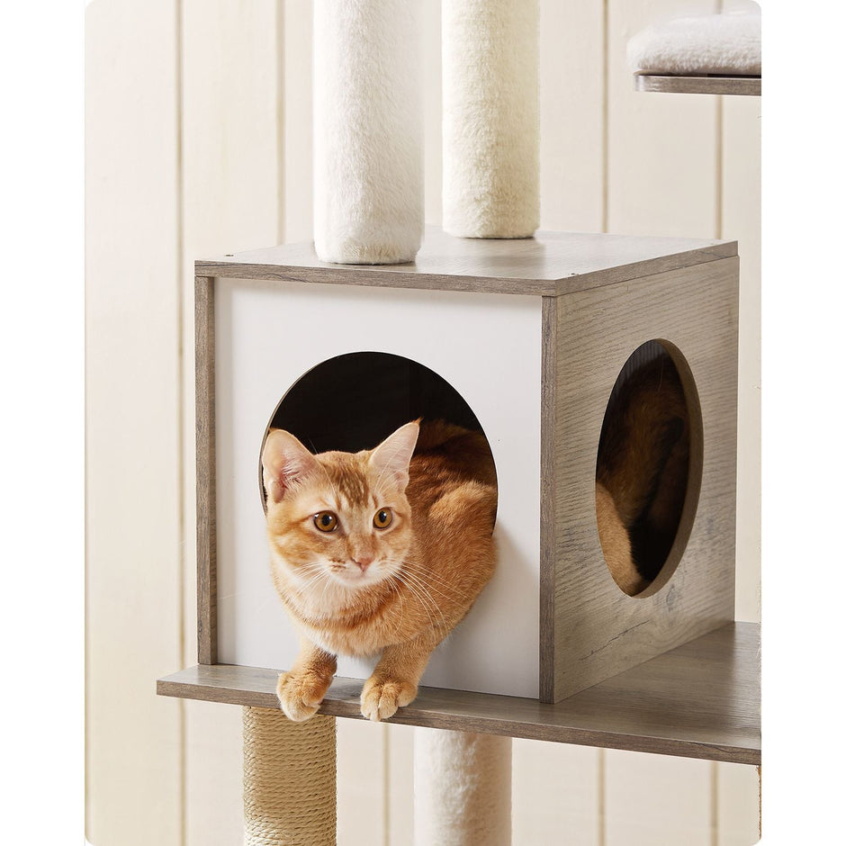 Cat Tower – Wooden – Natural – Scratching Posts with Padded Perches
