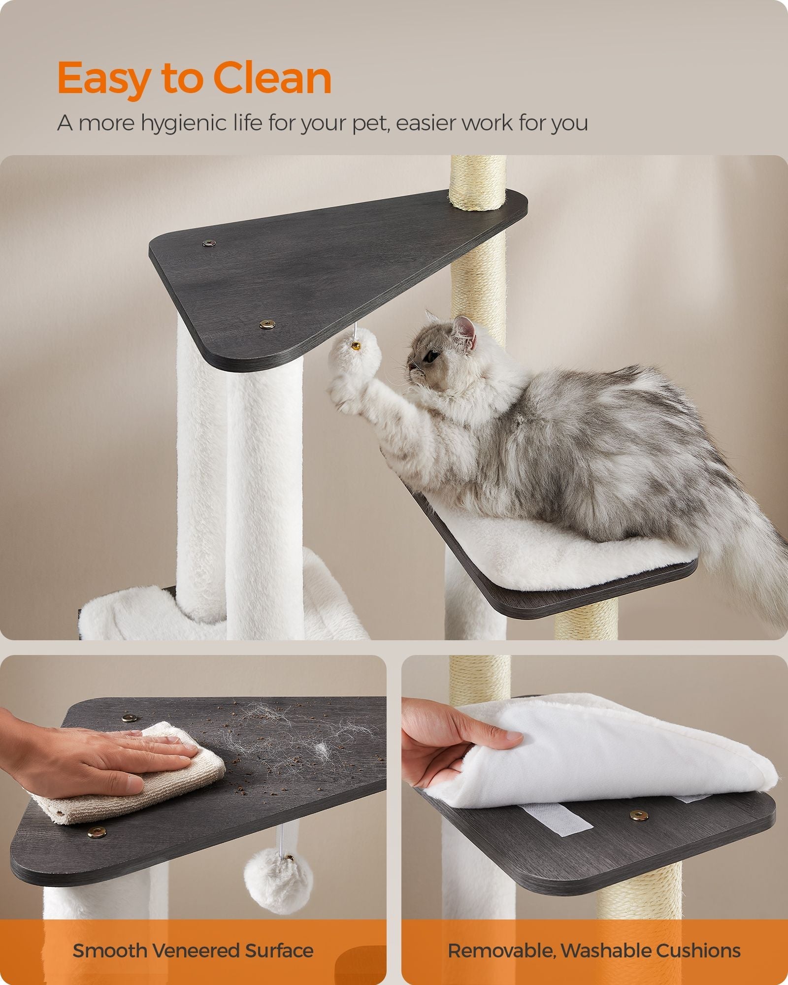 Cat Tree – Wood – Misty Grey – 5 Scratching Posts and Padded Perches