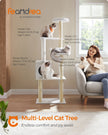 Cat Tree – Wood – Cloud White – 5 Scratching Posts, Padded Perches and Condo