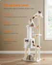 Cat Tree – Wood – Cloud White – 5 Scratching Posts, Padded Perches and Condo