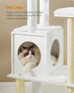 Cat Tree – Wood – Cloud White – 5 Scratching Posts, Padded Perches and Condo