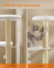 Cat Tree – Wood – Cloud White – 5 Scratching Posts, Padded Perches and Condo