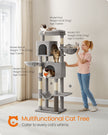Multi-Level Cat Condo – Engineered Wood – Dove Grey – 2 Caves, 2 Baskets, 5 Scratching Posts