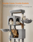 Multi-Level Cat Condo – Engineered Wood – Dove Grey – 2 Caves, 2 Baskets, 5 Scratching Posts