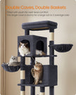 Cat Tree – Engineered Wood – Dark Grey – Multi-Level with 5 Scratching Posts and 2 Caves