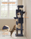 Cat Tree – Engineered Wood – Dark Grey – Multi-Level with 5 Scratching Posts and 2 Caves