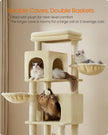 Cat Tree – Engineered Wood – Sand Beige – Multi-Level with 5 Scratching Posts and 2 Caves