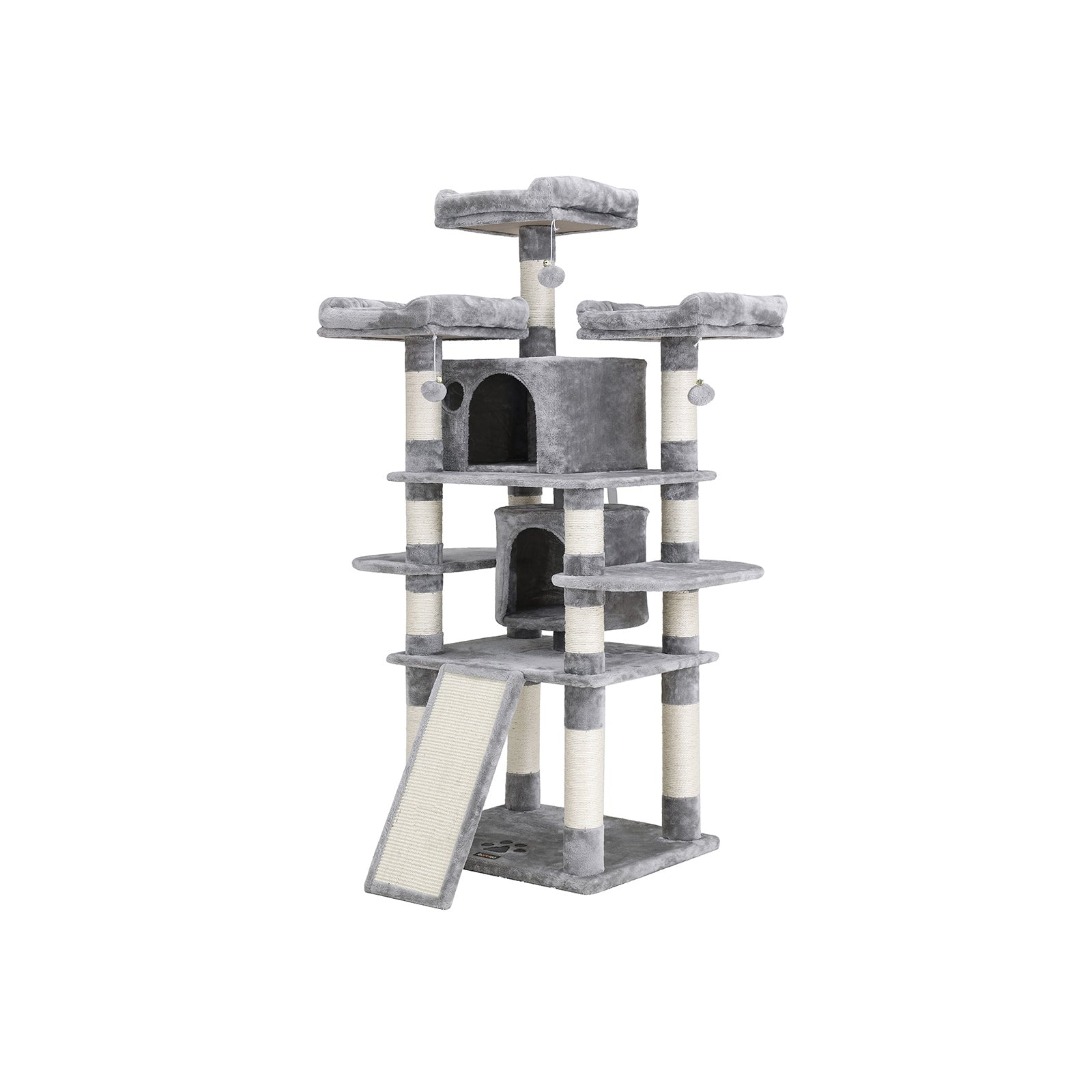 Large Cat Tower – Engineered Wood – Smoky Grey – 3 Viewing Perches, 2 Cuddly Caves