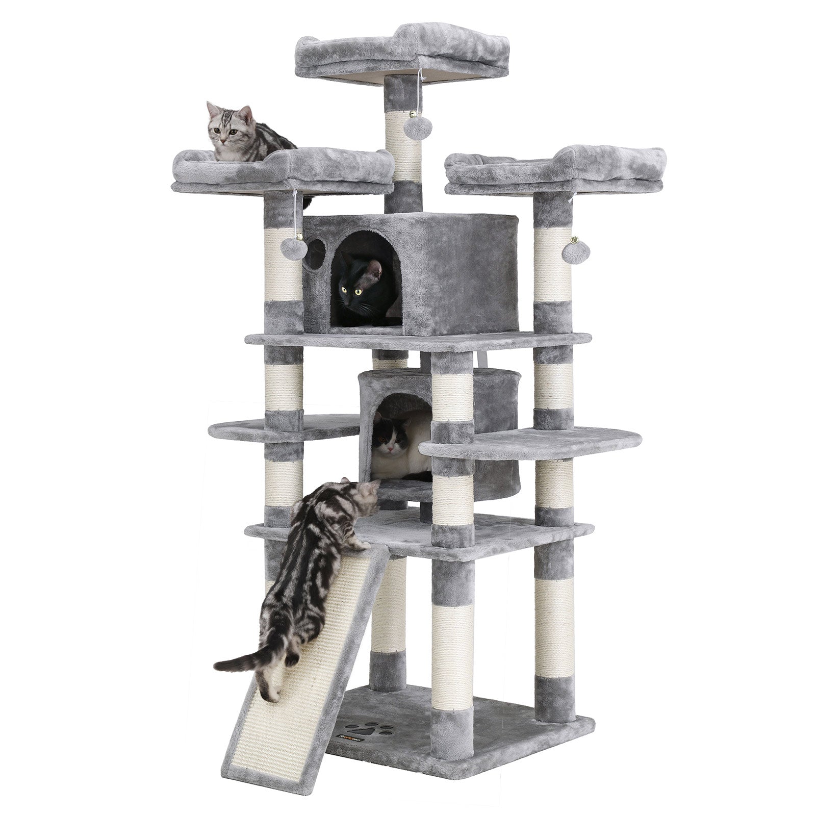 Large Cat Tower – Engineered Wood – Smoky Grey – 3 Viewing Perches, 2 Cuddly Caves