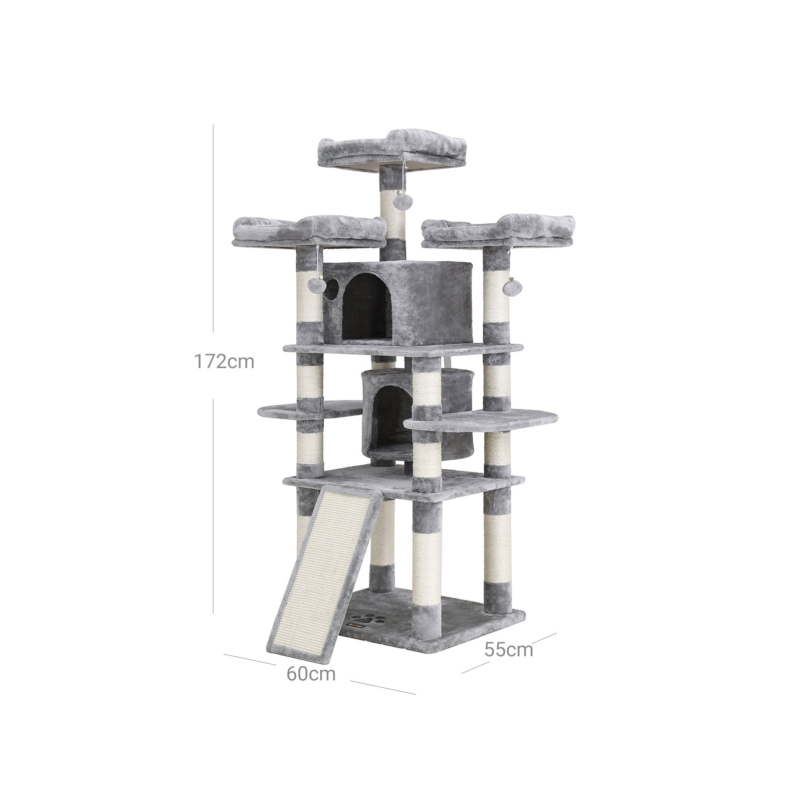 Large Cat Tower – Engineered Wood – Smoky Grey – 3 Viewing Perches, 2 Cuddly Caves