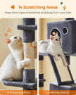 Large Cat Tower – Engineered Wood – Light Grey – 13 Scratching Posts