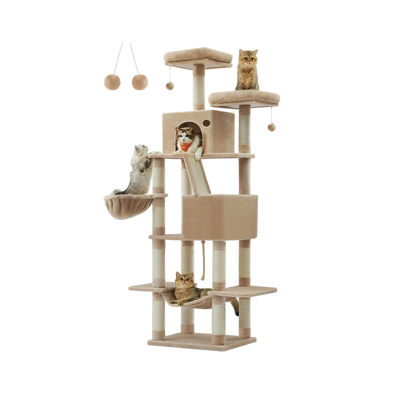 Cat Tower – Engineered Wood – Camel Brown – 13 Scratching Posts, 206 cm Tall