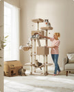 Cat Tower – Engineered Wood – Camel Brown – 13 Scratching Posts, 206 cm Tall