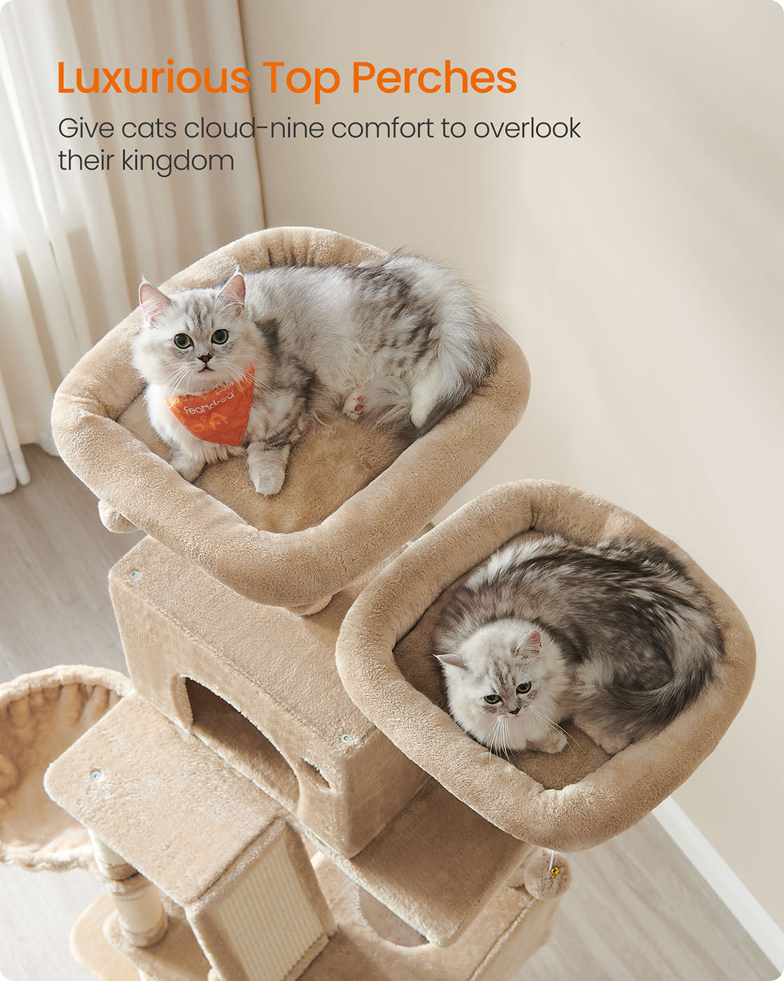 Cat Tower – Engineered Wood – Camel Brown – 13 Scratching Posts, 206 cm Tall