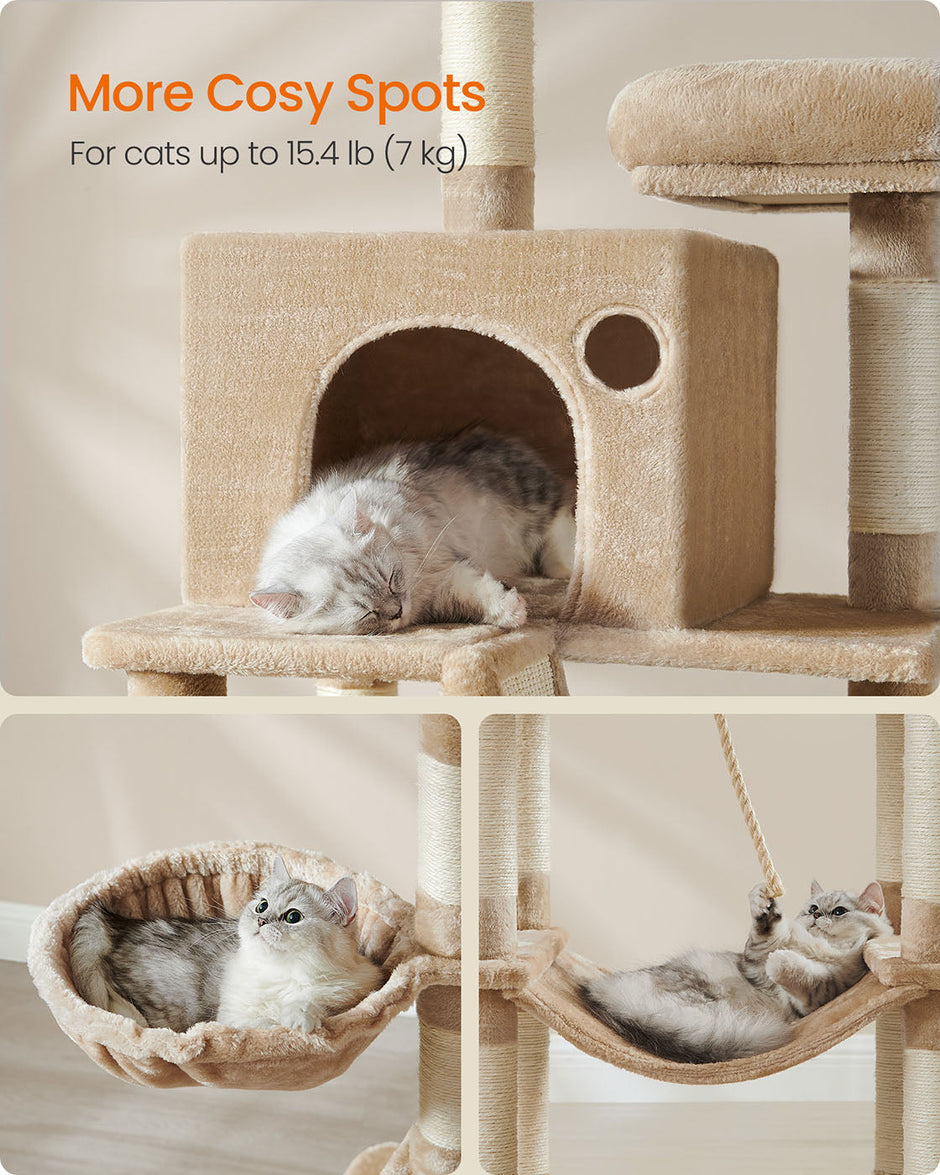 Cat Tower – Engineered Wood – Camel Brown – 13 Scratching Posts, 206 cm Tall