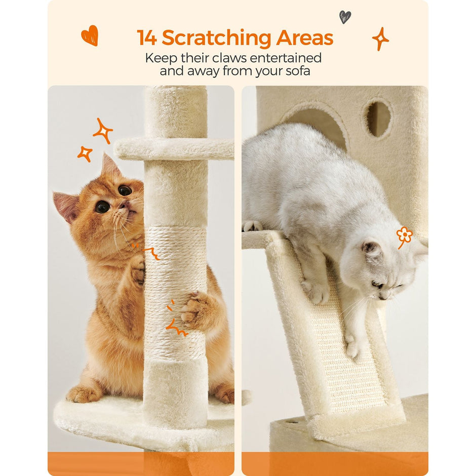 Cat Tree – Engineered Wood – Light Grey – 206 cm with 13 Scratching Posts