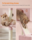 Large Multi-Level Cat Tree – Wood and Fabric – Jelly Pink – 206 cm Tall with 13 Scratching Posts