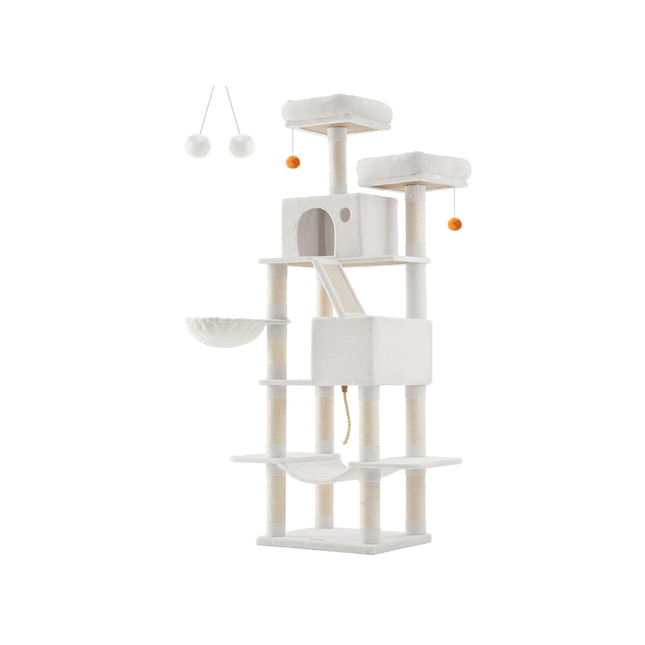 Large Multi-Level Cat Tree – Plywood – Cream White – 13 Scratching Posts