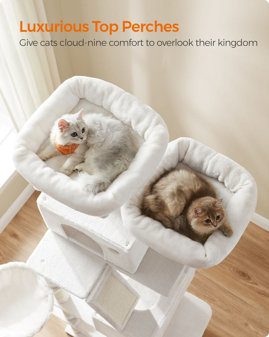 Large Multi-Level Cat Tree – Plywood – Cream White – 13 Scratching Posts