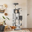 Tall Cat Tree Condo – Engineered Wood and Soft Fabric – Light Grey – Multi-Level Design with Scratching Posts
