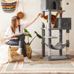 Tall Cat Tree Condo – Engineered Wood and Soft Fabric – Light Grey – Multi-Level Design with Scratching Posts