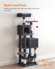 Multi-Level Cat Condo – Engineered Wood – Light Grey – 5 Scratching Posts, 2 Caves, 191 cm Tall