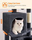 Multi-Level Cat Condo – Engineered Wood – Light Grey – 5 Scratching Posts, 2 Caves, 191 cm Tall