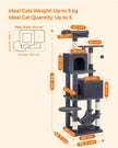 Multi-Level Cat Condo – Engineered Wood – Light Grey – 5 Scratching Posts, 2 Caves, 191 cm Tall