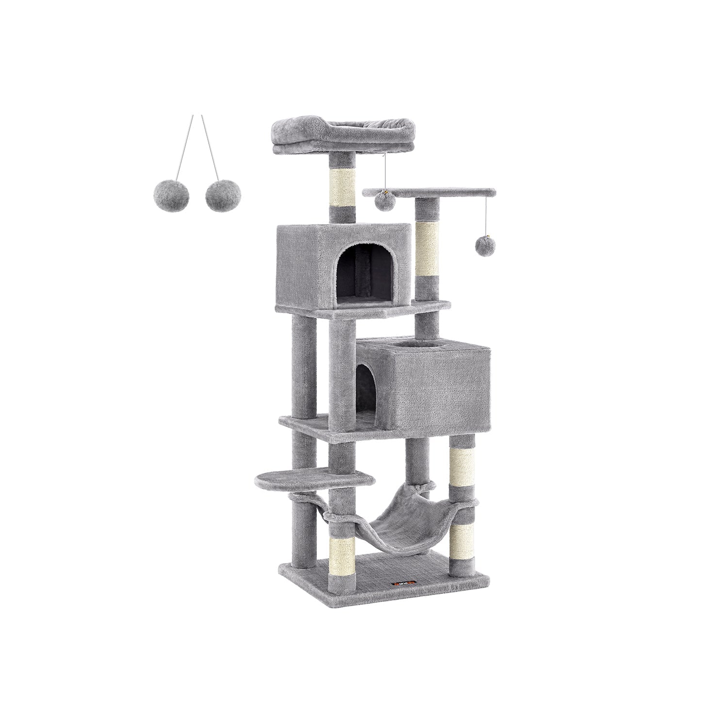 Cat Tree – Engineered Wood – Light Grey – 155 cm with Scratching Posts