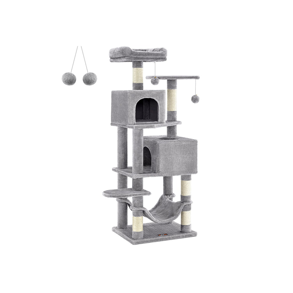 Cat Tree – Engineered Wood – Light Grey – 155 cm with Scratching Posts