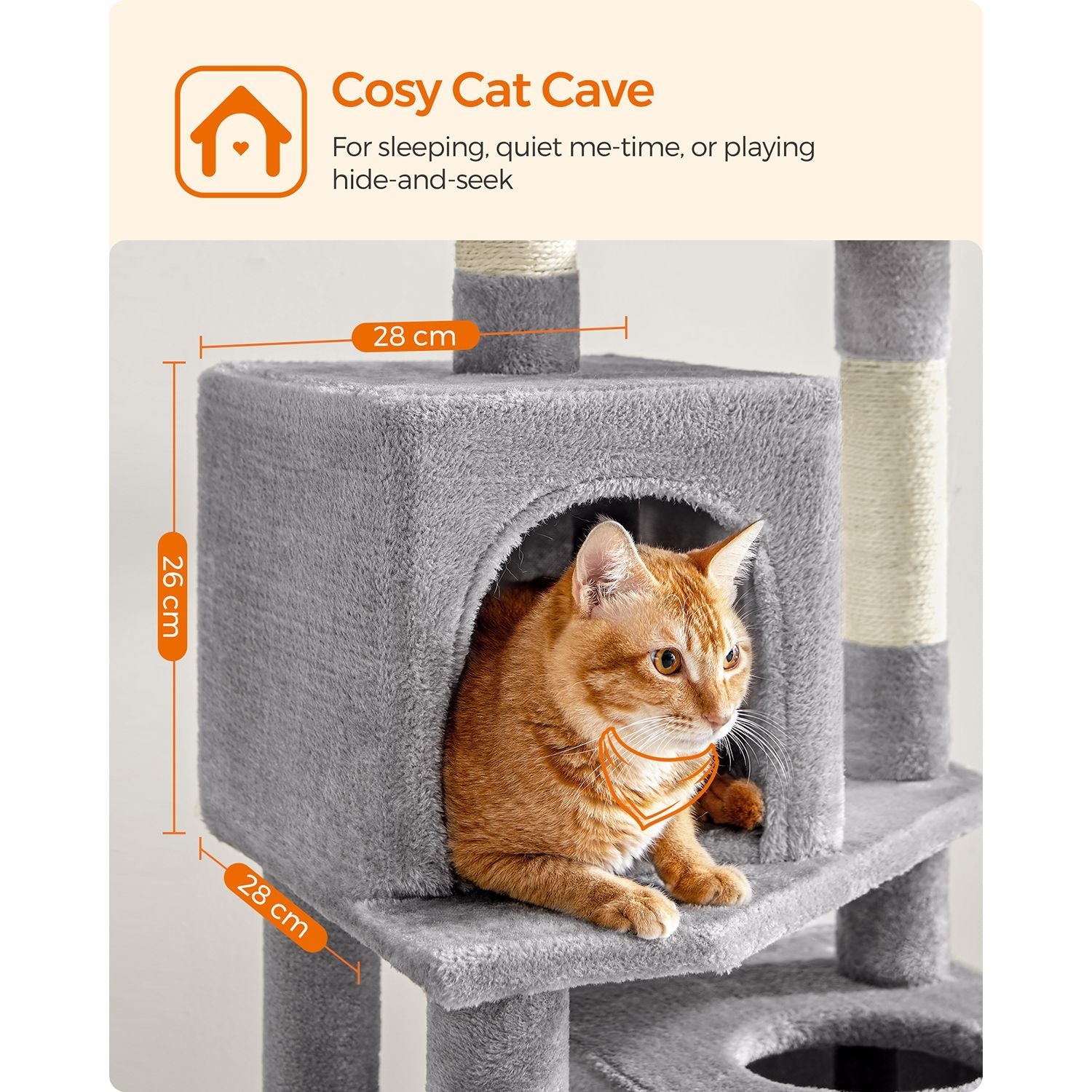 Cat Tree – Engineered Wood – Light Grey – 155 cm with Scratching Posts