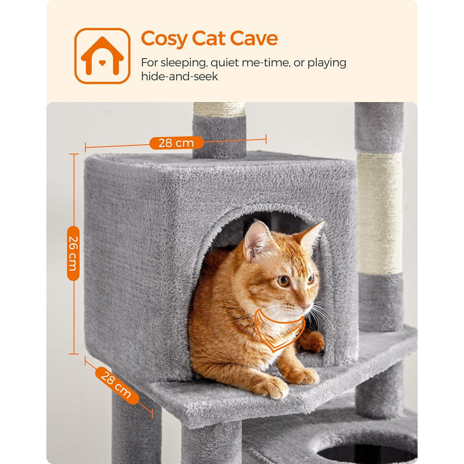 Cat Tree – Engineered Wood – Light Grey – 155 cm with Scratching Posts