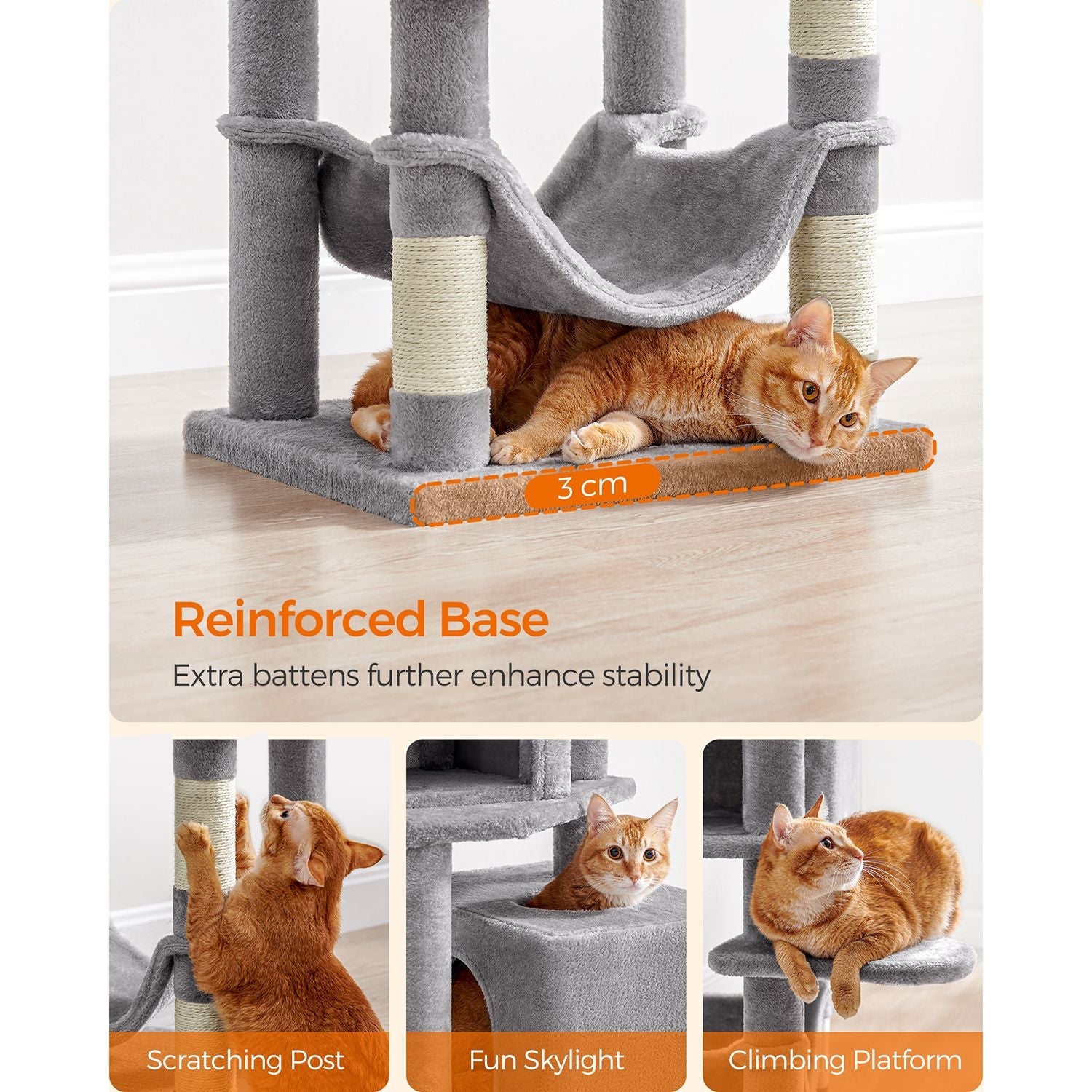 Cat Tree – Engineered Wood – Light Grey – 155 cm with Scratching Posts