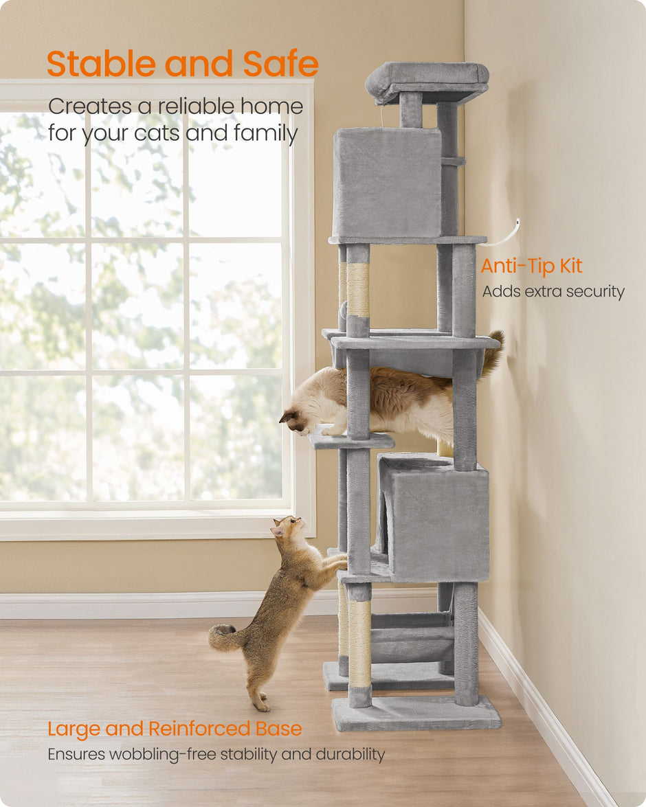 Cat Tree – Engineered Wood – Light Grey – XXL Large with Multi-Level Design and Scratching Posts