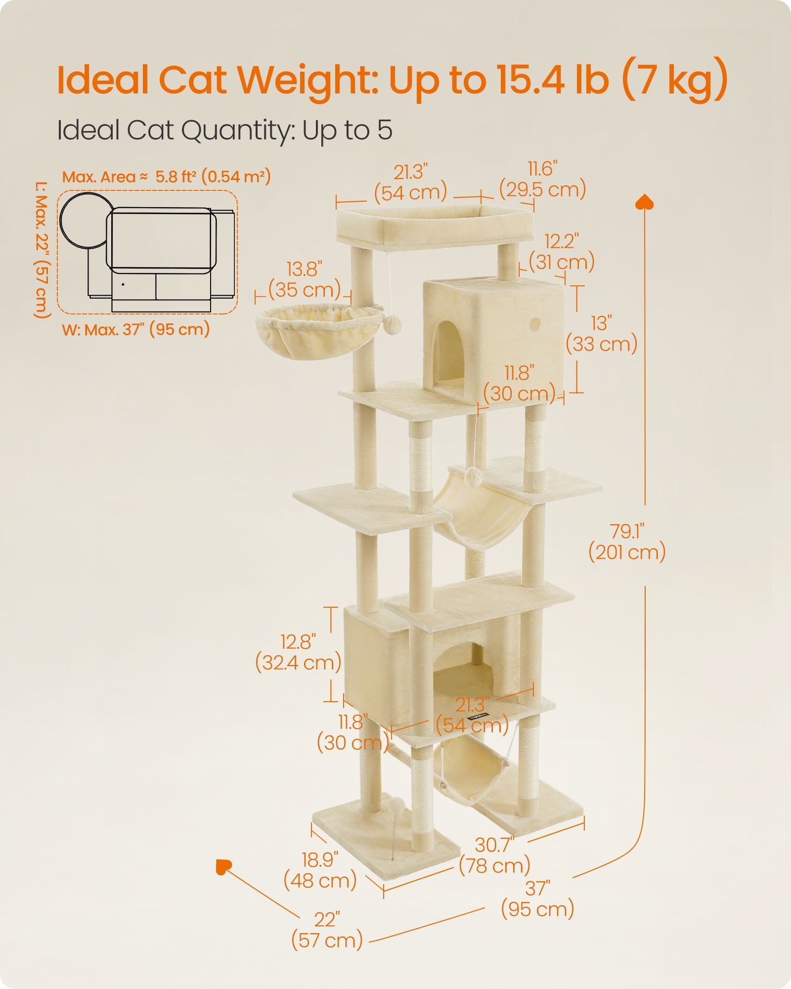Cat Tree – Engineered Wood – Light Grey – XXL Large with Multi-Level Design and Scratching Posts