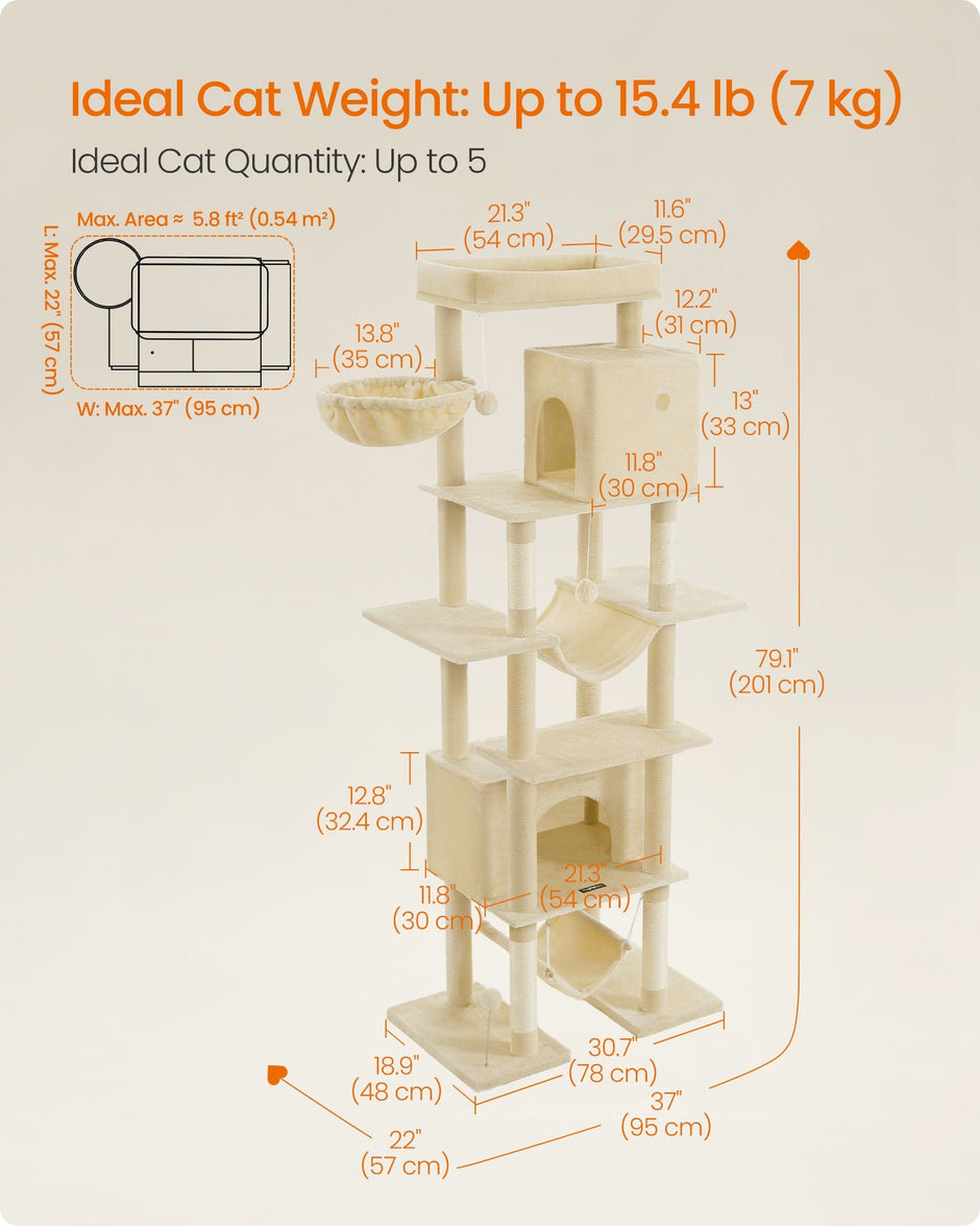 Cat Tree – Engineered Wood – Light Grey – XXL Large with Multi-Level Design and Scratching Posts