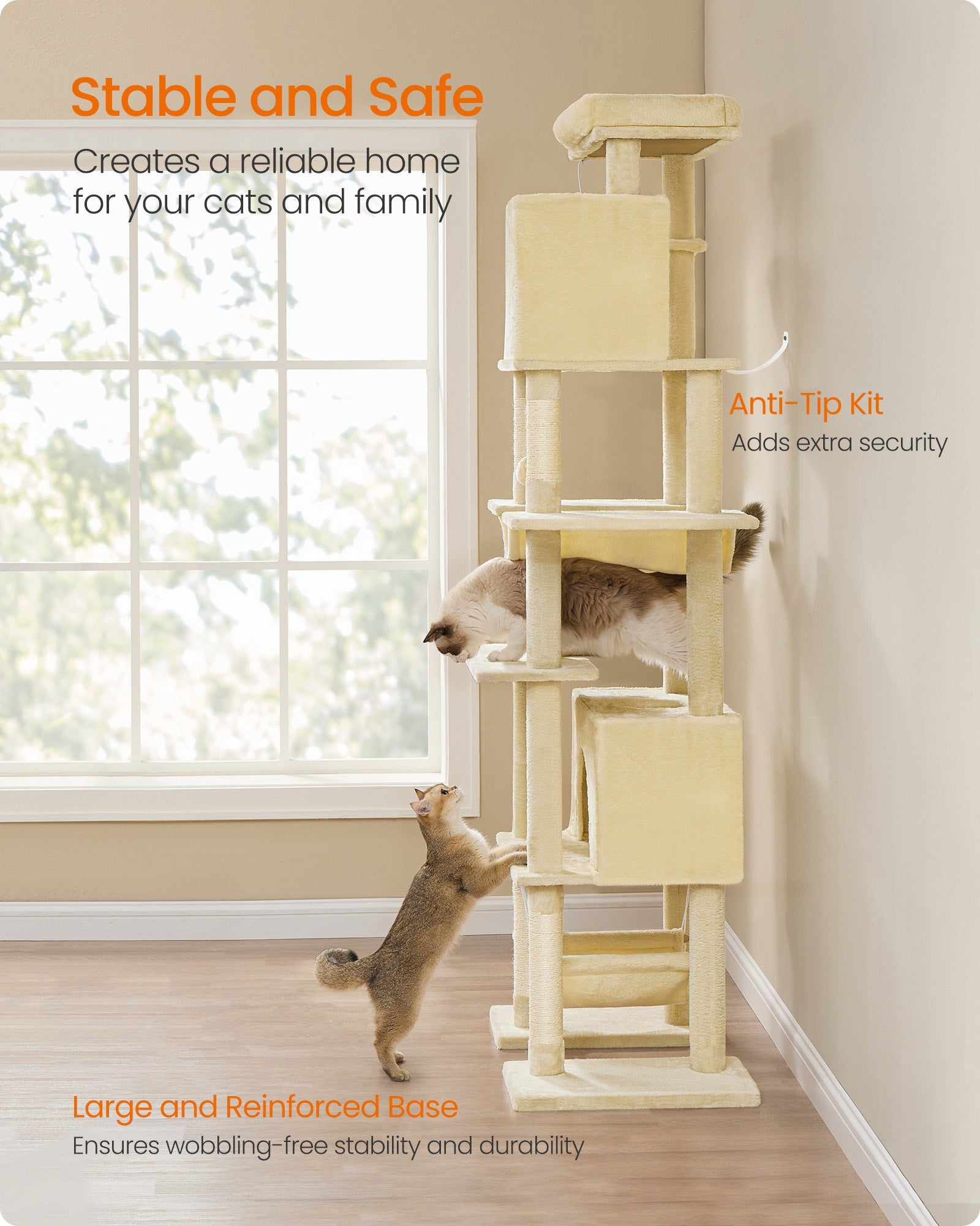 Cat Tree – Engineered Wood – Light Grey – XXL Large with Multi-Level Design and Scratching Posts
