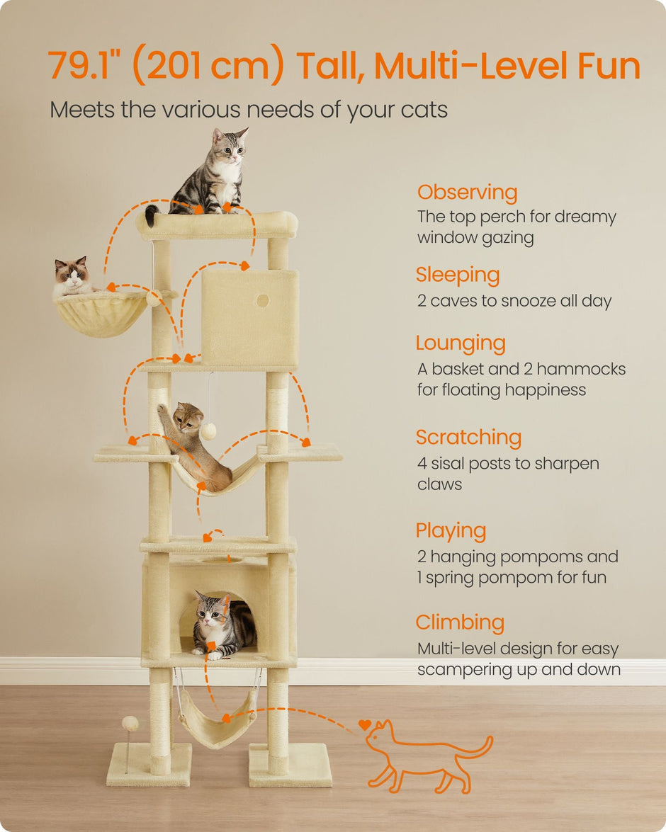 Cat Tree – Engineered Wood – Light Grey – XXL Large with Multi-Level Design and Scratching Posts
