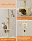 Floor to Ceiling Cat Tree – Engineered Wood – Beige – Height Adjustable with Multi-Level Design and Integrated Scratching Posts, Cave, Hammock, and Perch