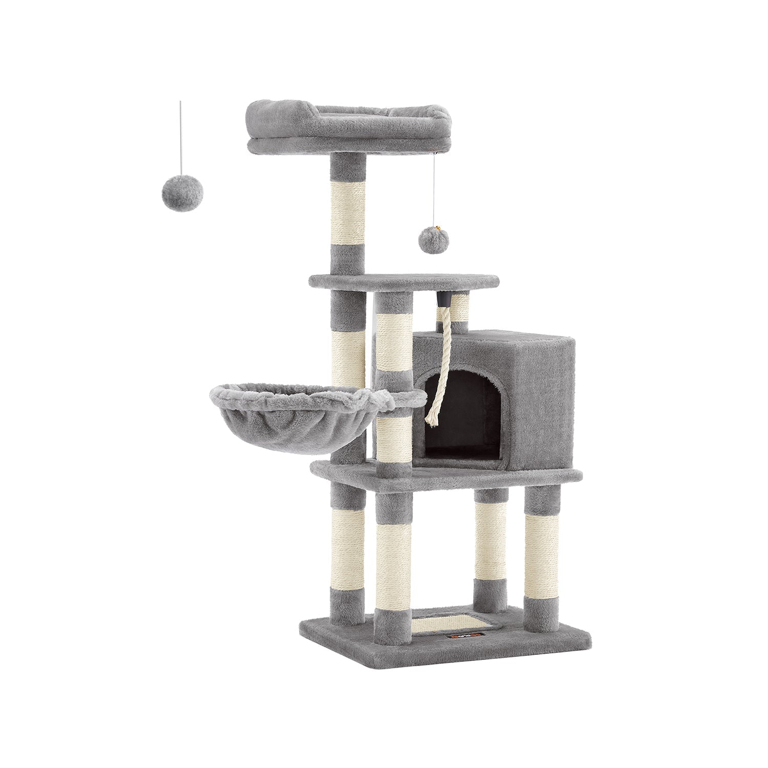 Cat Tower – Wood & Fabric – Light Grey – 110 cm Height for Indoor Cats