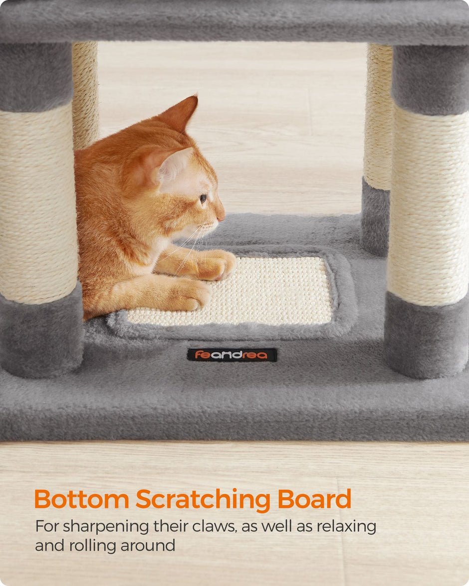 Cat Tower – Wood & Fabric – Light Grey – 110 cm Height for Indoor Cats