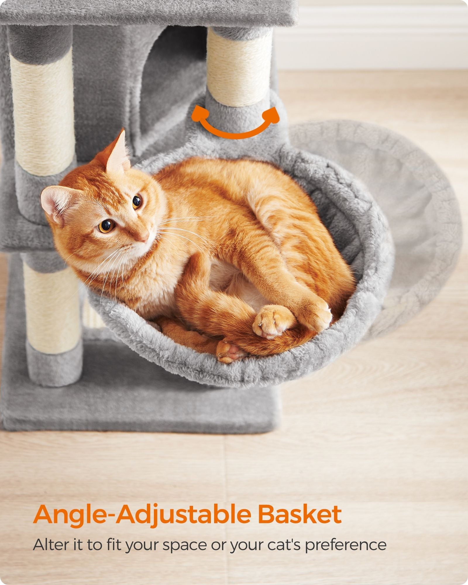Cat Tower – Wood & Fabric – Light Grey – 110 cm Height for Indoor Cats