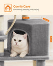 Cat Tower – Wood & Fabric – Light Grey – 110 cm Height for Indoor Cats