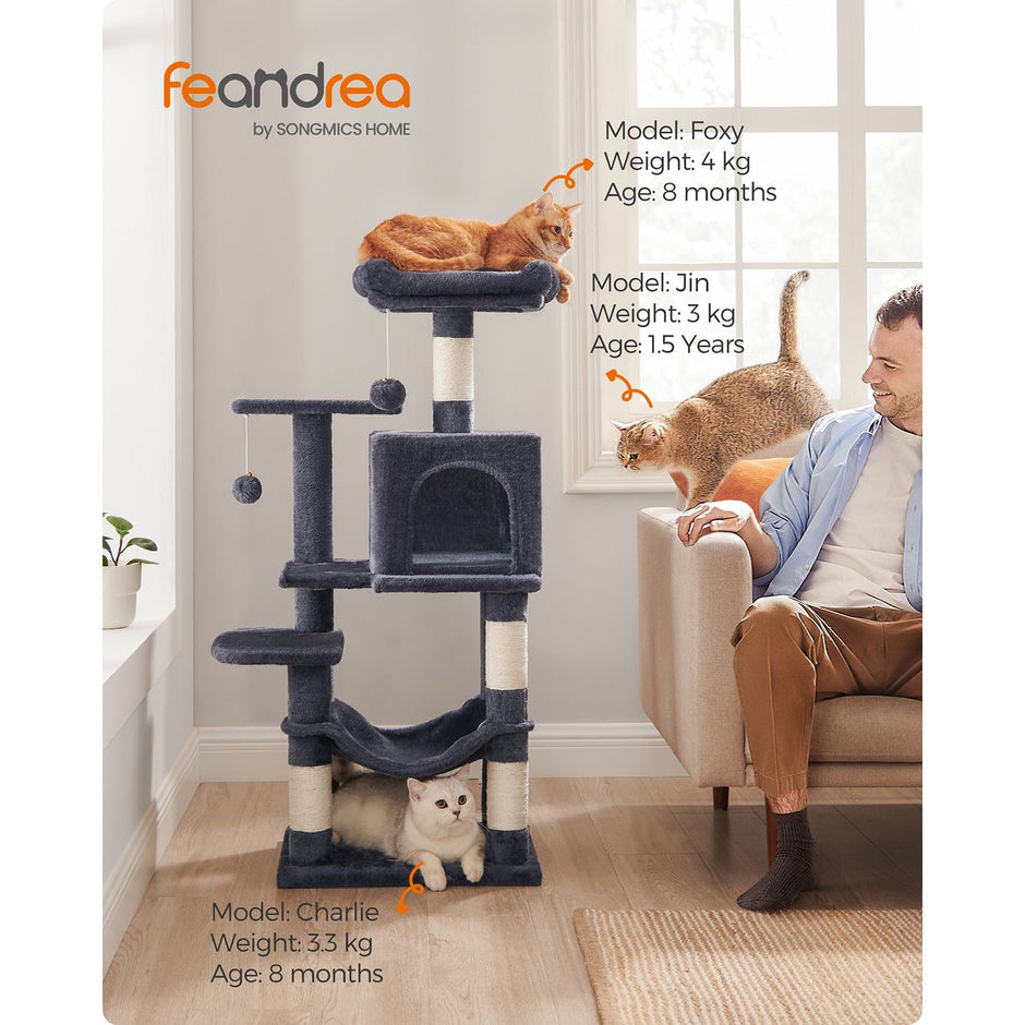 Cat Tree – Plywood – Smoky Grey – Includes Hammock