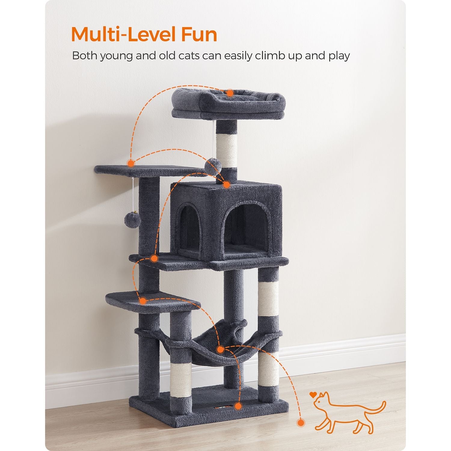 Cat Tree – Plywood – Smoky Grey – Includes Hammock