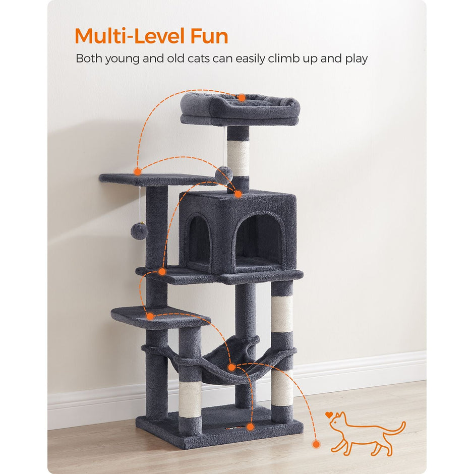 Cat Tree – Plywood – Smoky Grey – Includes Hammock