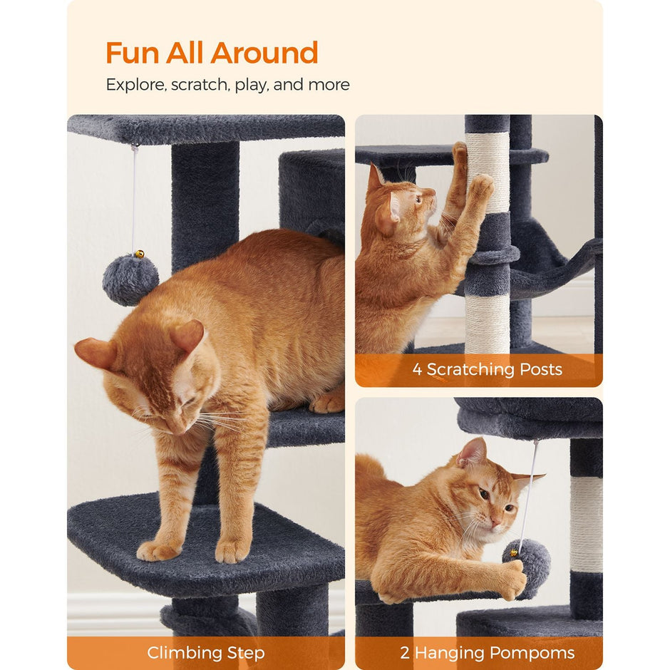 Cat Tree – Plywood – Smoky Grey – Includes Hammock