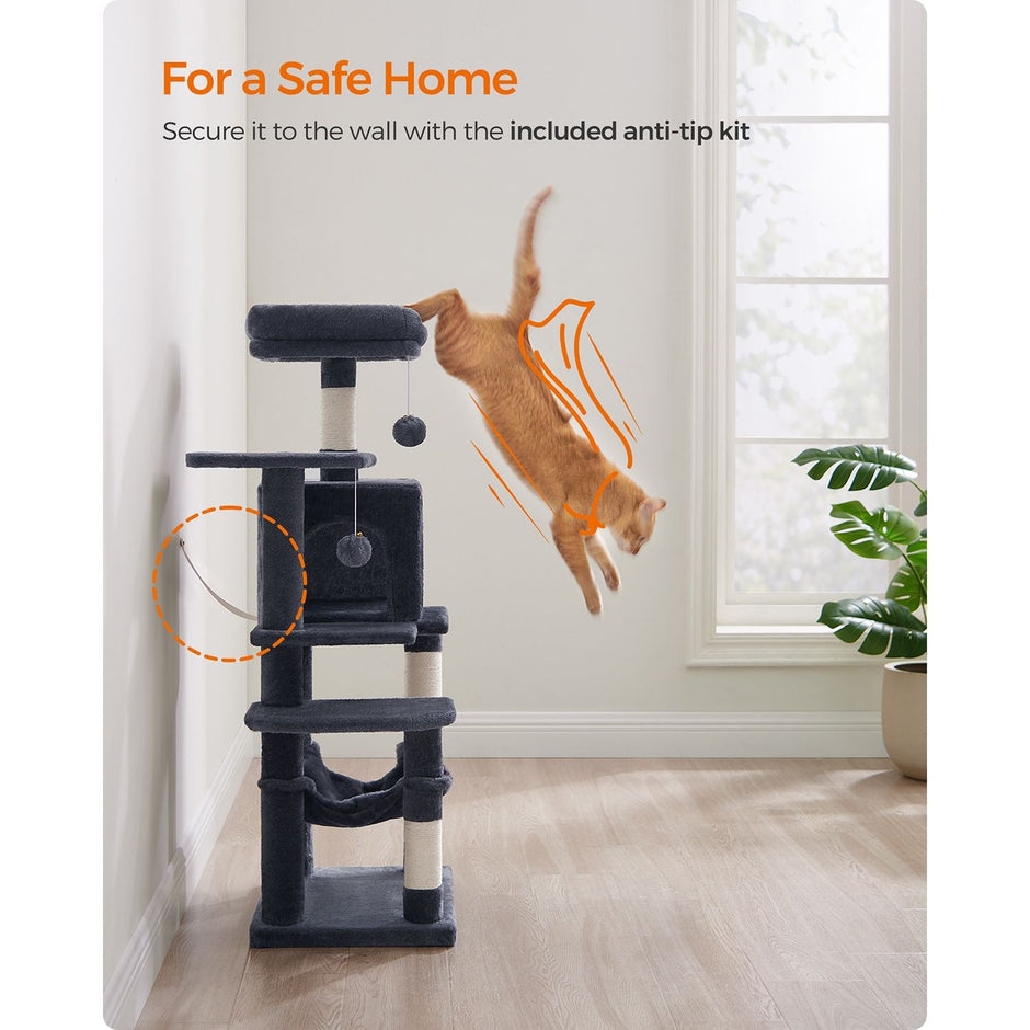 Cat Tree – Plywood – Smoky Grey – Includes Hammock