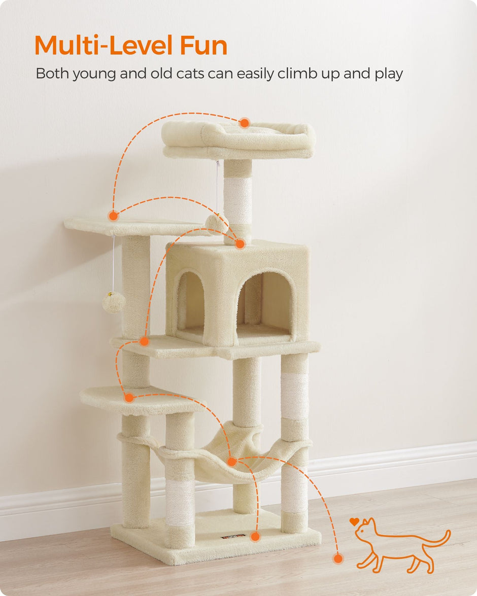 Cat Tower – Plywood – Light Grey – Multi-Level with Hammock