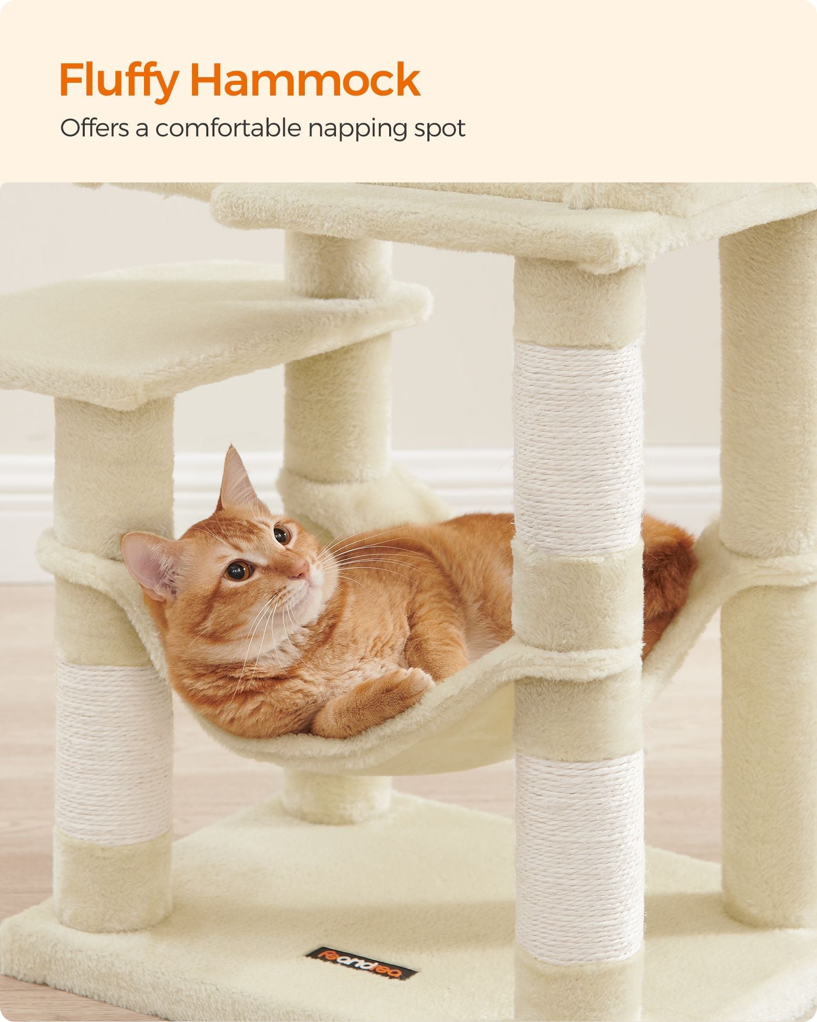 Cat Tower – Plywood – Light Grey – Multi-Level with Hammock
